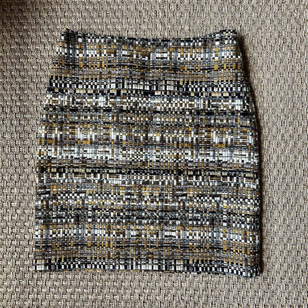 J. McLaughlin Tweed Bouclé Skirt Mustard & Grays Size 6 Lined Monica Friends 90s